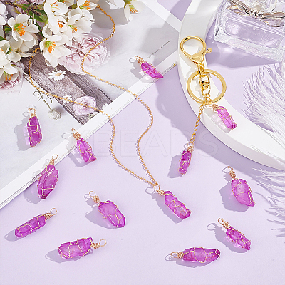 15Pcs Dyed Natural Quartz Crystal Pendants PALLOY-AB00129-1