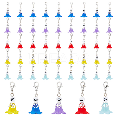 50Pcs 5 Colors Frosted Flower Transparent Acrylic Pendant Decoration HJEW-HY0001-01-1