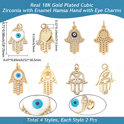 8Pcs 4 Styles Brass Micro Pave Cubic Zirconia Pendants KK-BBC0019-79-1
