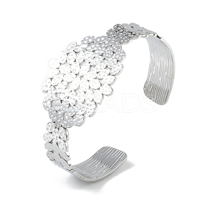 Non-Tarnish 304 Stainless Steel Oval Leaf Open Cuff Bangles for Women BJEW-U002-09P-1