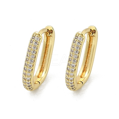 Oval Brass Micro Pave Clear Cubic Zirconia Hoop Earrings LS-EJEW-D311-141G-1