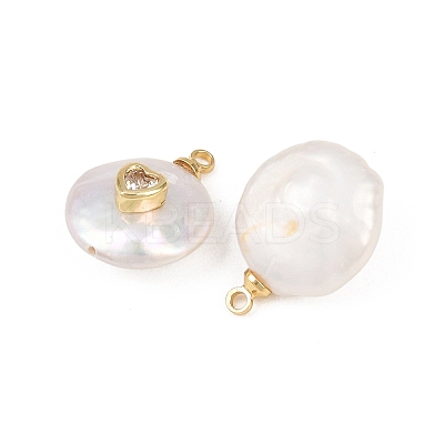 Brass Micro Pave Cubic Zirconia with Natural Pearl Pendants KK-Z146-07A-02-1