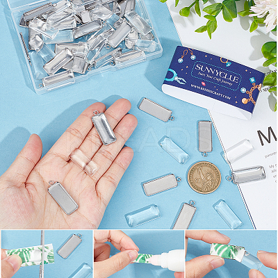 DIY Blank Rectangle Dome Pendant Making Kit DIY-SC0022-98-1