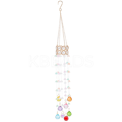 Flower Round Glass Beads Tassel Hanging Suncatchers for Window Garden Outdoor Decoration HJEW-WH20020-007C-1