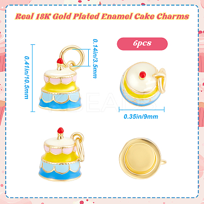 6Pcs Real 18K Gold Plated Brass Enamel Pendants KK-BBC0015-31-1