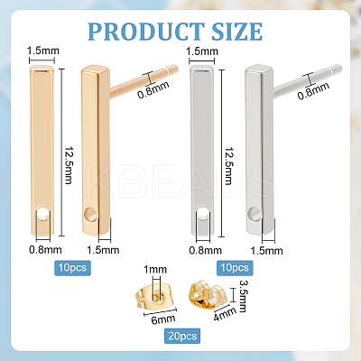 20Pcs 2 Styles Brass Rectangle Stud Earring Findings KK-BC0012-25-1
