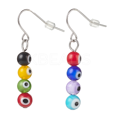 9 Pairs 9 Color Lampwork Evil Eye Round Beaded Dangle Earrings EJEW-JE05088-1
