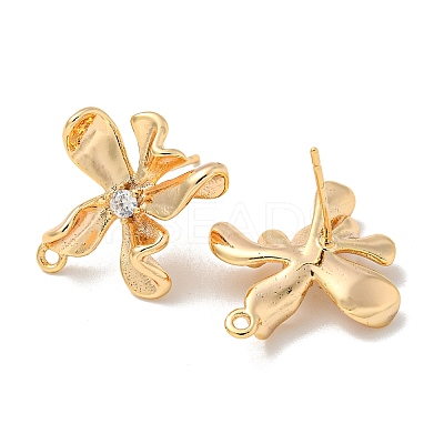 Brass Micro Pave Cubic Zirconia Stud Earring Findings KK-K378-28G-1