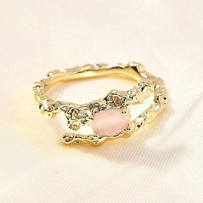 Oval Brass Cat Eye Cuff Rings for Women RJEW-U042-01G-02-1