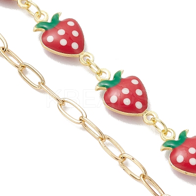 Brass Enamel Red Strawberry Link Mixed Chain Bracelet Making AJEW-JB01551-1