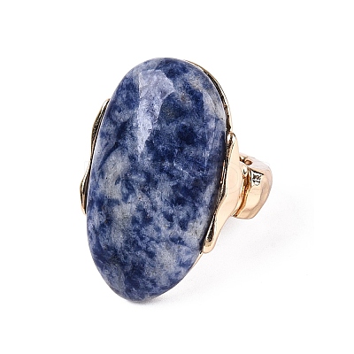Natural Blue Spot Jasper Stretch Finger Rings RJEW-N055-01B-1