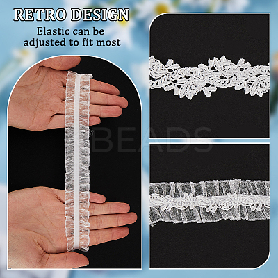 Flower Pattern Polyester Lace Elastic Bridal Garters AJEW-WH0470-01-1