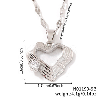 Fashionable Brass Clear Cubic Zirconia Hollow Heart Pendant Dapped Chain Necklaces HP4138-2-1