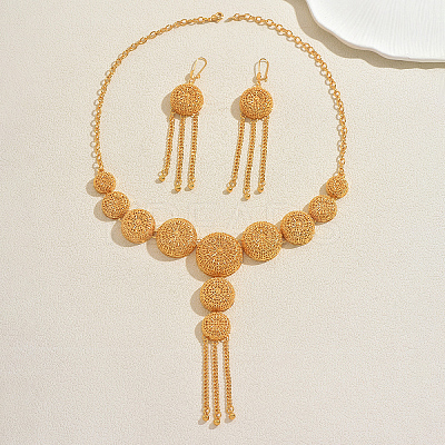 Alloy Hollow Round Tassel Necklace & Earring Set for Women FU4074-1