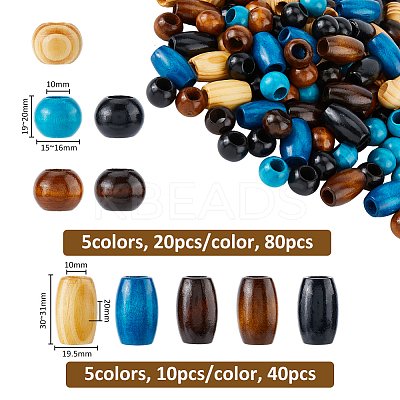 150Pcs 10 Styles Wood European Beads WOOD-FH0002-32-1