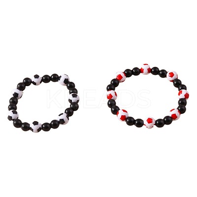 2Pcs Sport Resin Football Beaded Stretch Bracelets for Women Men FS-WG5AFC0-02-1