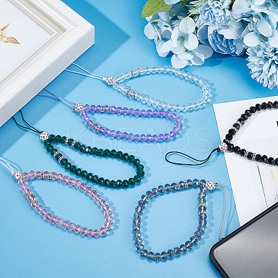 6Pcs 6 Colors Glass & Rhinestone Beaded Phone Hand Strap Chains AJEW-GF0008-56-1