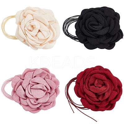 4Pcs 4 Colors Polyester 3D Flower Wrap Choker Necklaces for Women NJEW-SP0001-13-1