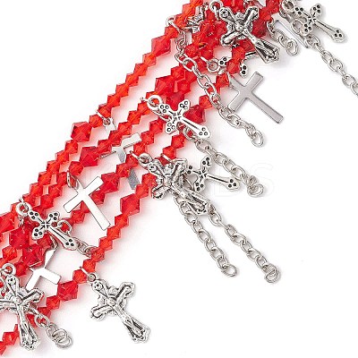 Red Glass Multi-Strand Beaded Bracelets BJEW-JB10709-1