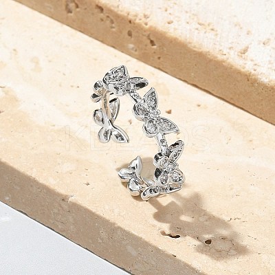 Butterfly Clear Cubic Zirconia Cuff Rings RJEW-G337-15P-1