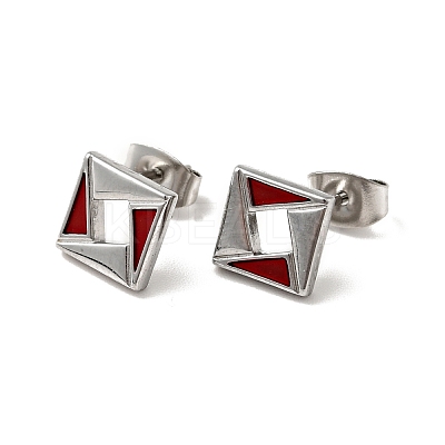 Rhombus 304 Stainless Steel Stud Enamel Earrings EJEW-A081-19P-1