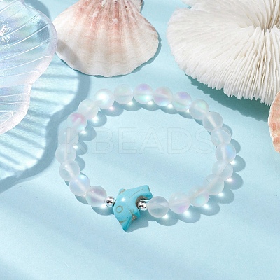 Beach Dolphin Dyed Synthetic Turquoise Bead Bracelets BJEW-JB10252-03-1