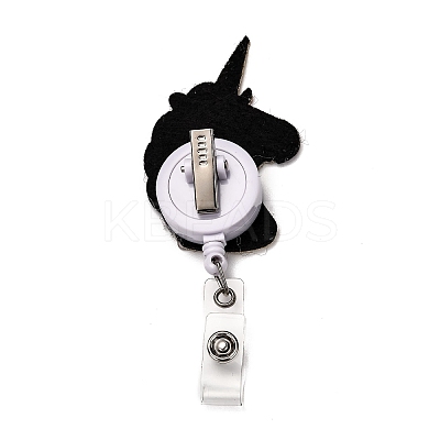 Unicorn Glitter Powder Felt & ABS Plastic Badge Reel X-AJEW-I053-40-1