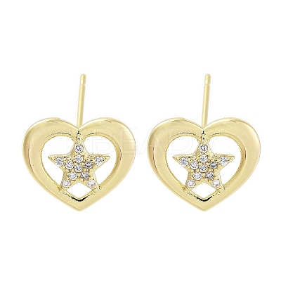 Brass Micro Pave Clear Cubic Zirconia Studs Earring for Women EJEW-S217-A06-1