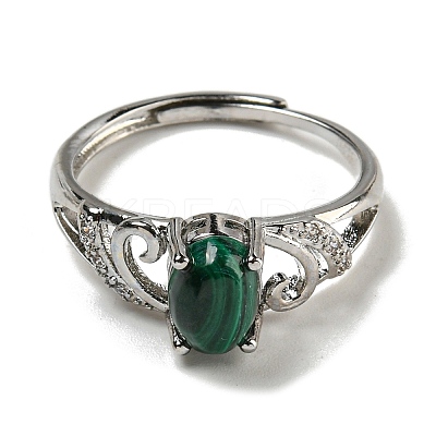 Oval Natural Malachite Adjustable Rings RJEW-Q818-01P-07B-1