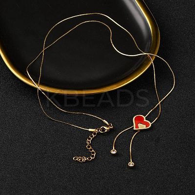 PVD Vacuum Plating 304 Stainless Steel Enamel Heart Pendant Necklaces NJEW-C063-04G-01-1