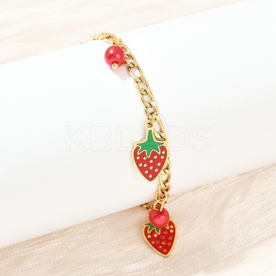 304 Stainless Steel Enamel Charm Bracelets for Women BJEW-G747-01G-1