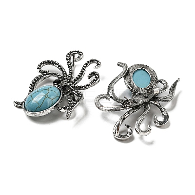 Synthetic Turquoise Octopus Brooch G-Z050-01B-1