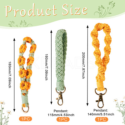 3Pcs 3 Style Cotton Handmade Braided Wrist Lanyard Pendant Decorations AJEW-TA0001-47B-1