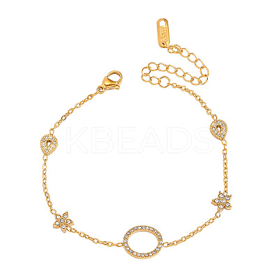304 Stainless Steel Micro Pave Clear Cubic Zirconia Link Bracelets WG22476-01-1