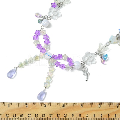Alloy Leaf & Flower & Bowknot Pendant Necklace NJEW-FZ00007-1