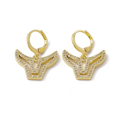 Clear Cubic Zirconia Ox Dangle Leverback Earrings EJEW-I277-02G-1