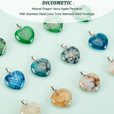 12Pcs 3 Colors Natural Dragon Veins Agate Pendants G-DC0001-03-1