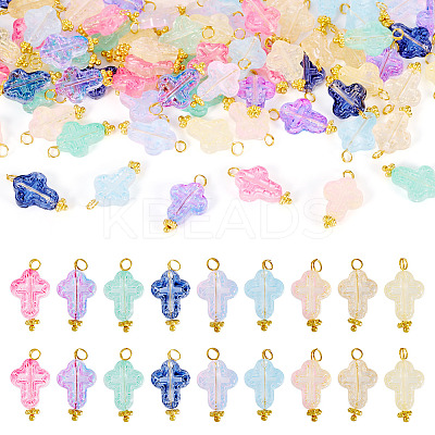 90Pcs 9 Colors Cross Transparent Spray Paint Glass Pendants PALLOY-TAC0169-1