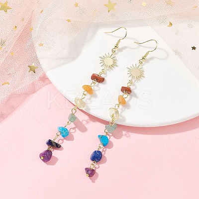 Chakra Theme Natural & Synthetic Mixed Gemstone Chip Beaded Tassel Earrings EJEW-JE05452-02-1