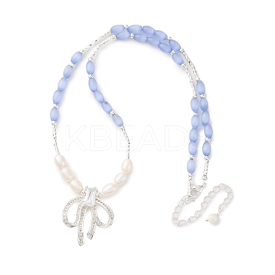 Natural Pearl & Cat Eye Beaded Necklaces NJEW-Q023-01S-1