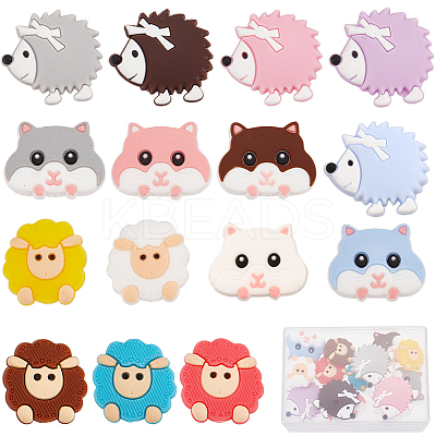 15Pcs 15 Style Animal Theme Food Grade Eco-Friendly Silicone Focal Beads SIL-SC0001-41-1