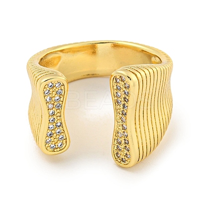 Rack Plating Brass Micro Pave Cubic Zirconia Open Cuff Ring RJEW-C082-11G-1