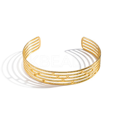 Vintage 304 Stainless Steel Layered Striped Open Cuff Bangles for Women XP3828-1
