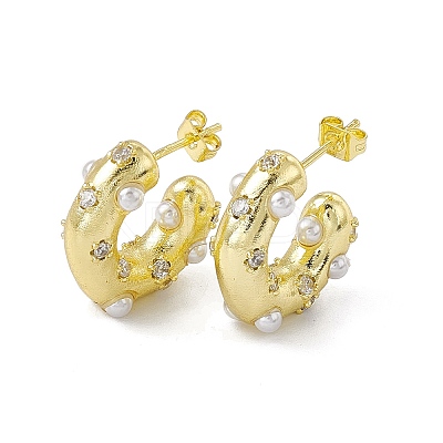 Rack Plating Brass Clear Cubic Zirconia Stud Earrings for Women EJEW-M213-29G-1