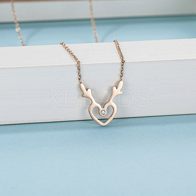 Deer Antler Heart 304 Stainless Steel Rhinestone Pendant Necklaces DZ8057-1