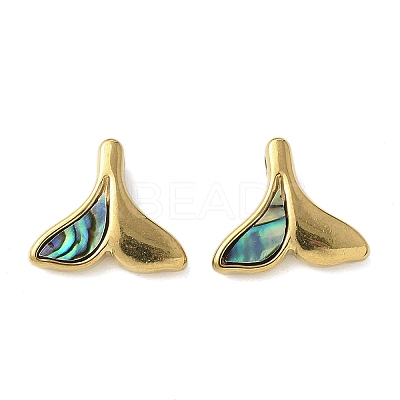 Fishtail Shape 304 Stainless Steel Natural Paua Shell/White Shell Charms Ion Plating(IP) STAS-U037-07G-01-1