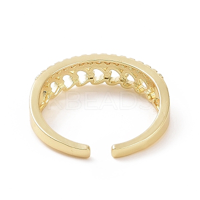 Clear Cubic Zirconia Hollow Out Heart Open Cuff Ring RJEW-E072-08-1