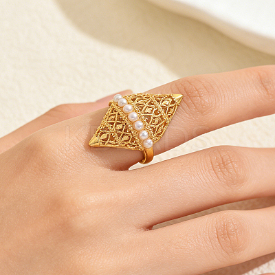 Brass with Plastic Pearls Finger Rings for Women ZR2109-1