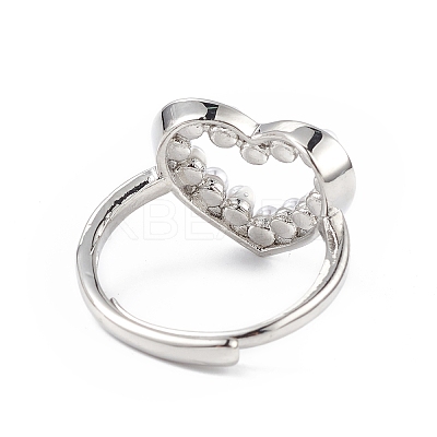 Plastic Pearl Hollow Out Heart Adjustable Ring RJEW-L100-012P-1