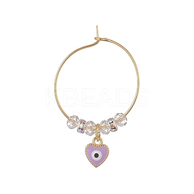 Evil Eye Heart Brass Enamel Pendants Wine Glass Charms Sets AJEW-JO00176-1